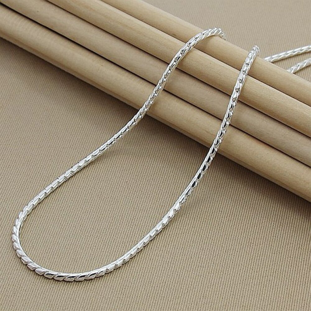 Unisex 925 Sterling Silver 3mm Twisted Rope Necklace